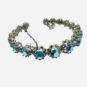 Signed Austria Flexible  Blue AB Rhinestone Bracelet